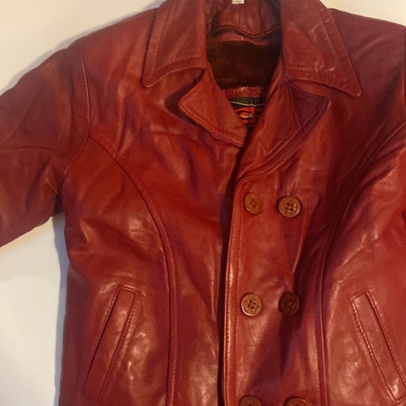 Authentic Grande Pieles red leather peacoat with zip out liner new xs - Picture 3 of 14